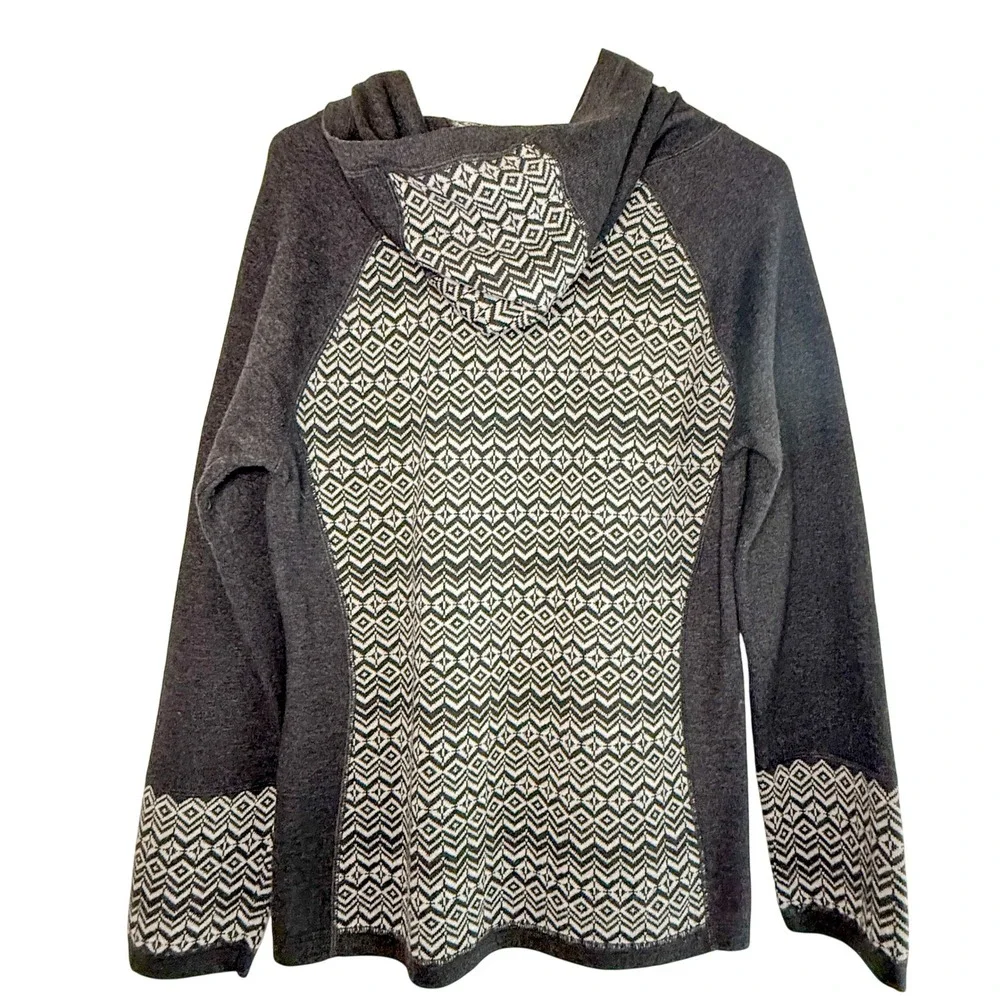 Aspen Women's L Charcoal Nordic Geometric Hooded Sweater Hygge Lodge Cozy